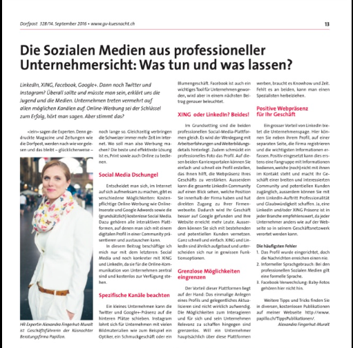 Dorfpost K&uuml;snacht S. 13 zu Vorteil Professional Social Media f&uuml;r Unternehmer. 